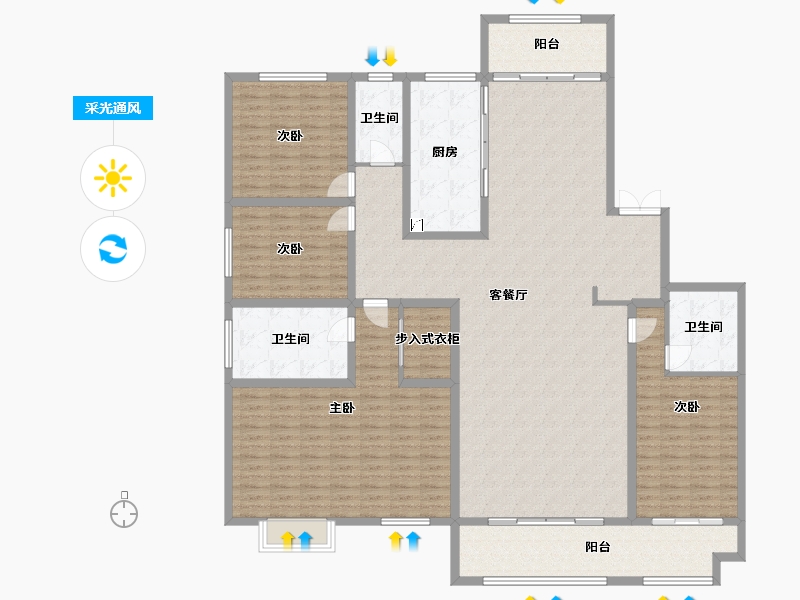 山东省-菏泽市-菏泽当代城-210.00-户型库-采光通风