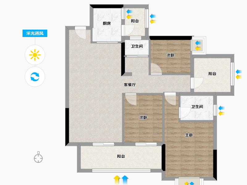 贵州省-六盘水市-麒龙香山美域-106.00-户型库-采光通风