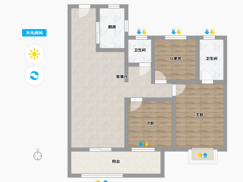 湖南省-长沙市-梅溪悦章(建设中)-80.00-户型库-采光通风