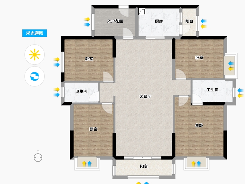 广东省-东莞市-碧海云天海岸城-128.35-户型库-采光通风