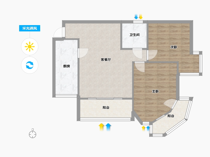 重庆-重庆市-华宇西城丽景-南区-72.00-户型库-采光通风