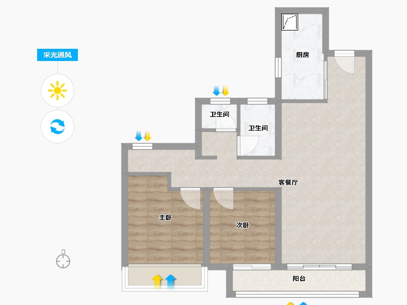 陕西省-咸阳市-龙湖上城-64.35-户型库-采光通风