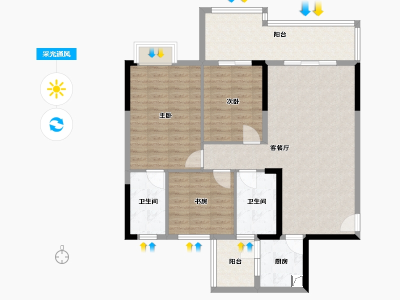 贵州省-六盘水市-雨虹大厦-105.00-户型库-采光通风