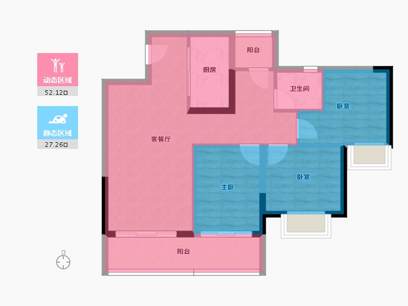 重庆-重庆市-景瑞江山御府-70.49-户型库-动静分区