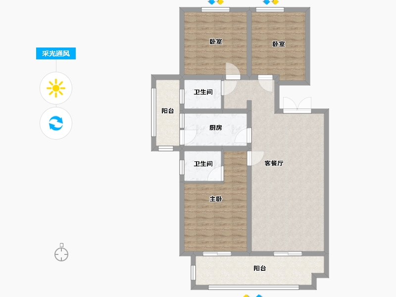 陕西省-宝鸡市-天玺东郡城市展厅-107.00-户型库-采光通风