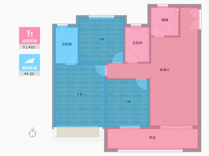 浙江省-金华市-弘地星晨名轩-86.40-户型库-动静分区