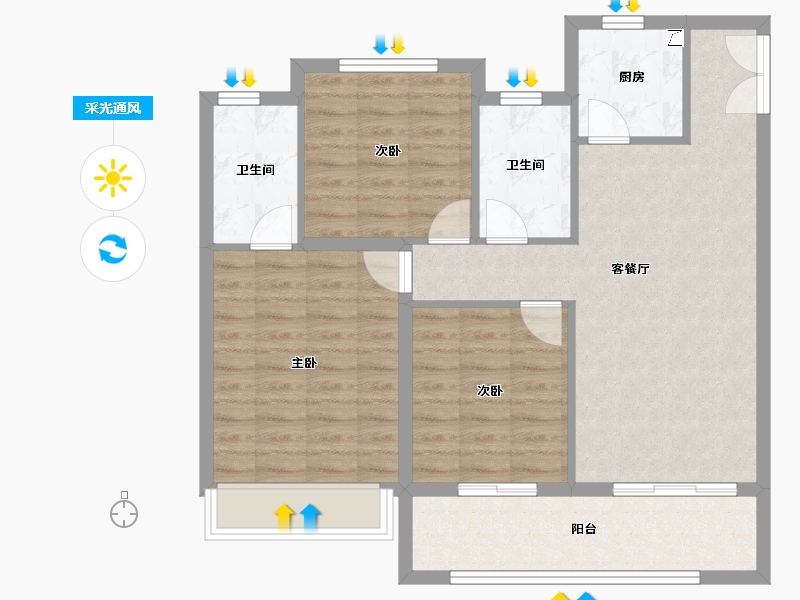 浙江省-金华市-弘地星晨名轩-86.40-户型库-采光通风