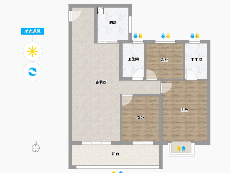 浙江省-金华市-海伦堡溪悦云庭-88.81-户型库-采光通风