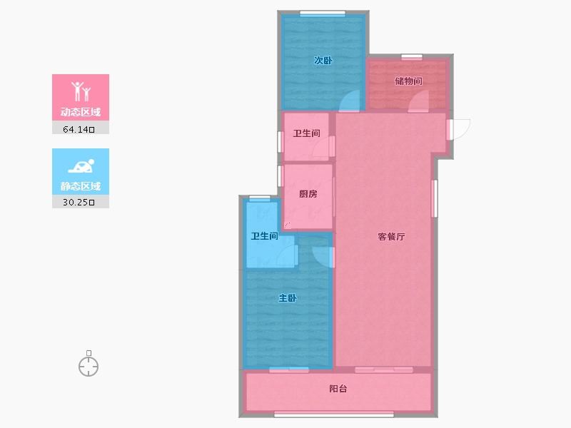 浙江省-金华市-野风广场-84.80-户型库-动静分区