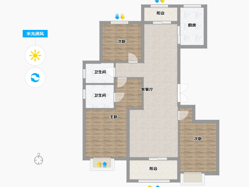 山东省-泰安市-城开林溪郡-106.00-户型库-采光通风