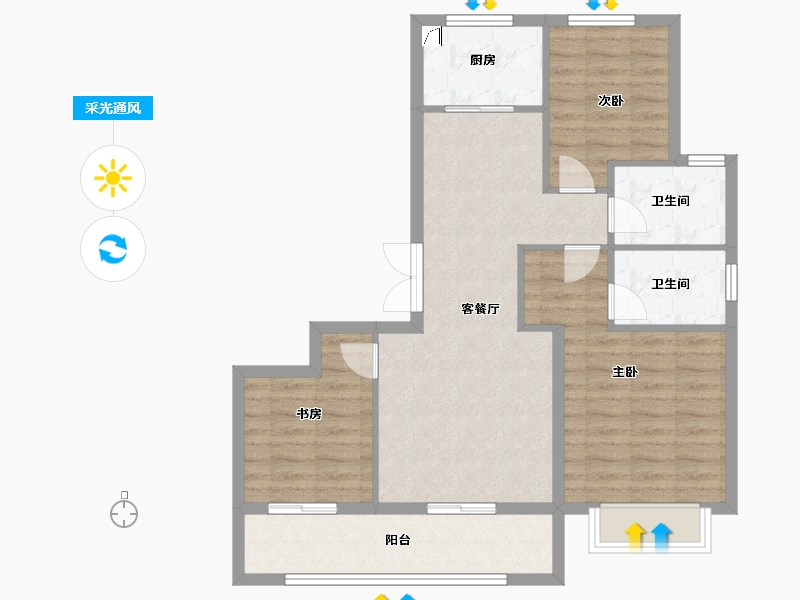 浙江省-金华市-弘地星晨名轩-82.40-户型库-采光通风