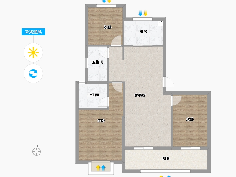 浙江省-金华市-海伦堡溪悦云庭-88.00-户型库-采光通风