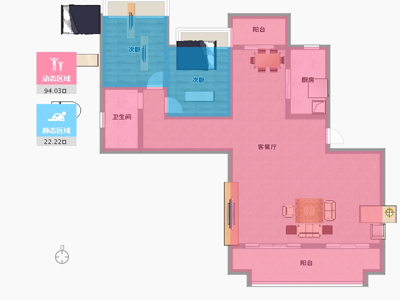 湖南省-长沙市-长房越秀星悦荟-104.25-户型库-动静分区