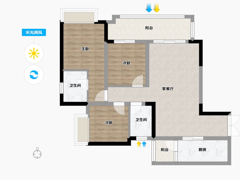 重庆-重庆市-融汇温泉城翰林学府-88.00-户型库-采光通风