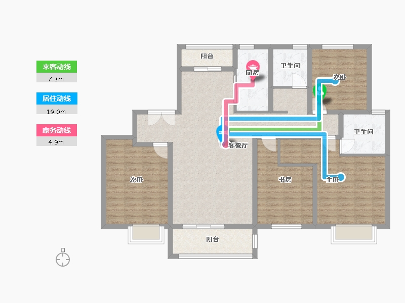 陕西省-咸阳市-天酬四季花园三期-125.07-户型库-动静线