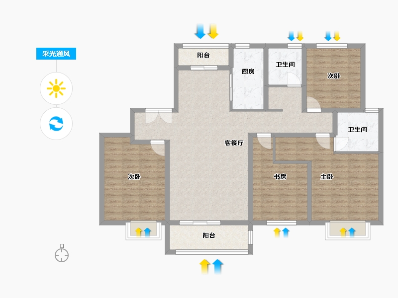 陕西省-咸阳市-天酬四季花园三期-125.07-户型库-采光通风