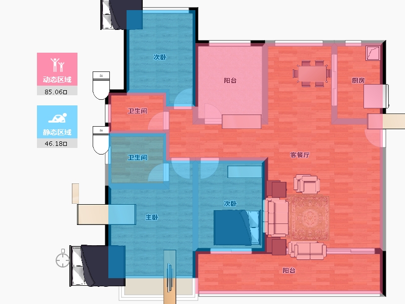 湖南省-长沙市-金地峯范-117.02-户型库-动静分区