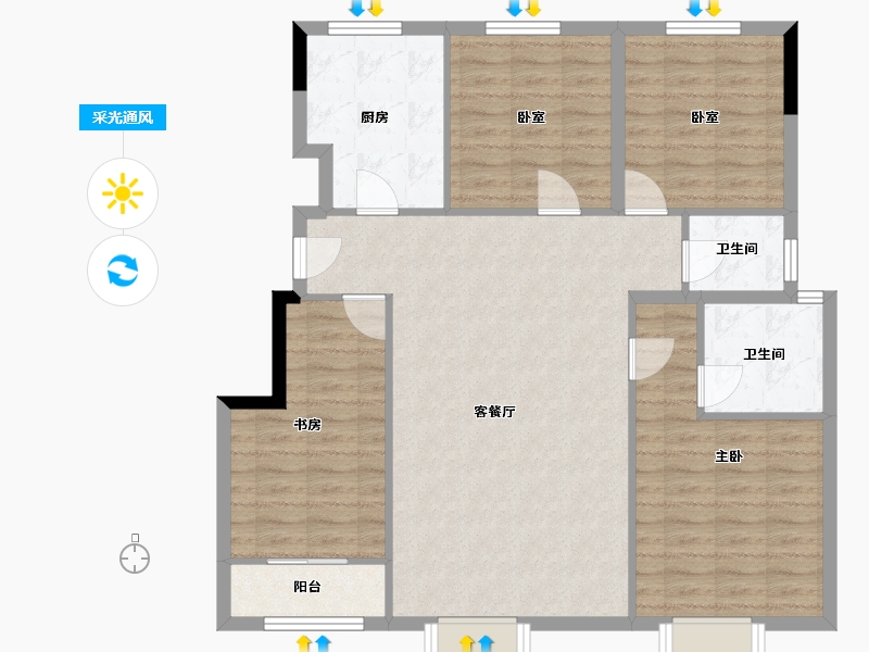 山东省-东营市-汇华学府大院-104.00-户型库-采光通风