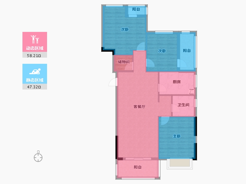 湖北省-武汉市-美联藏龙甲第-95.20-户型库-动静分区