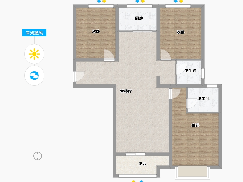 陕西省-咸阳市-天酬四季花园三期-102.99-户型库-采光通风