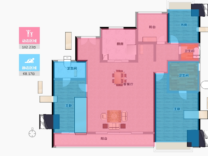 湖南省-长沙市-金地峯范-153.07-户型库-动静分区