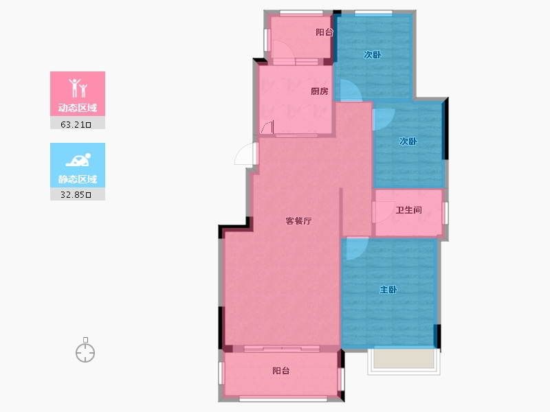 湖北省-武汉市-美联藏龙甲第-87.20-户型库-动静分区