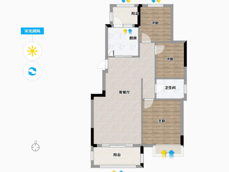 湖北省-武汉市-美联藏龙甲第-87.20-户型库-采光通风