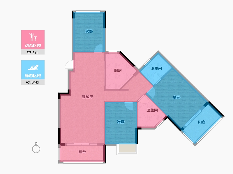 湖北省-武汉市-美联藏龙甲第-96.81-户型库-动静分区