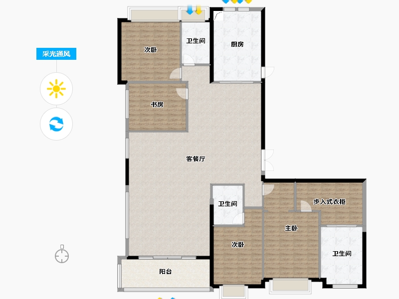 湖北省-武汉市-宸嘉100-215.20-户型库-采光通风