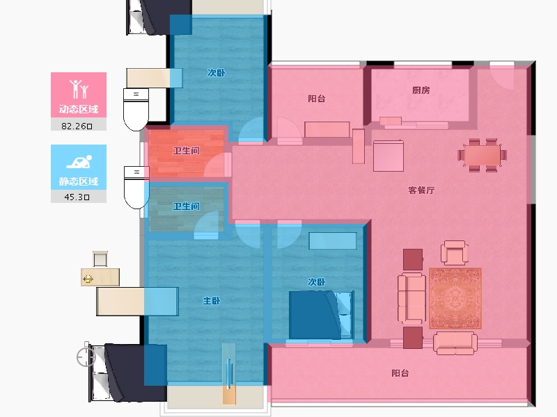 湖南省-长沙市-金地峯范-114.40-户型库-动静分区