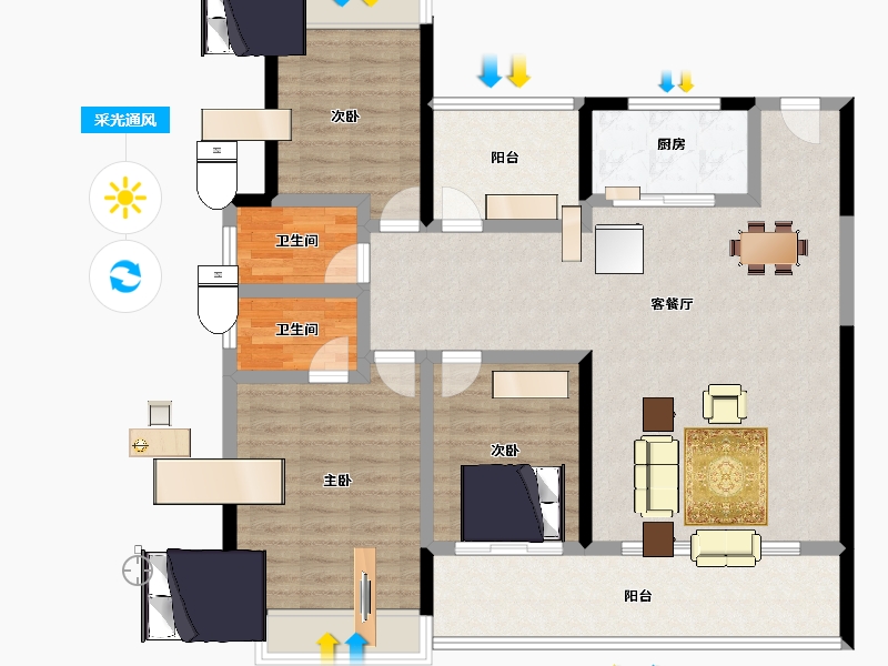 湖南省-长沙市-金地峯范-114.40-户型库-采光通风