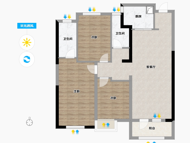 湖北省-武汉市-金地兰亭大境-91.35-户型库-采光通风