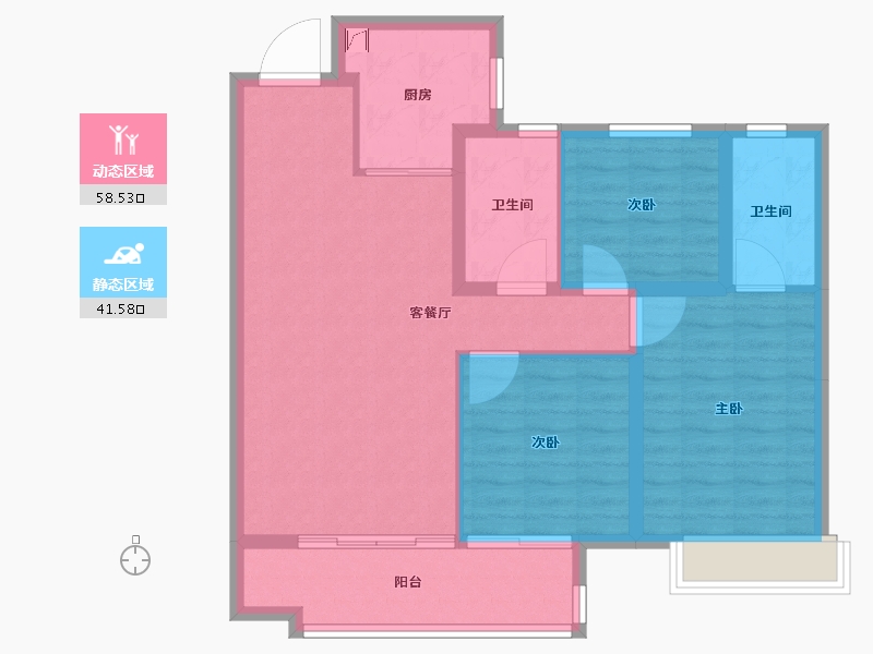 山东省-济南市-银丰国泰江悦-90.22-户型库-动静分区