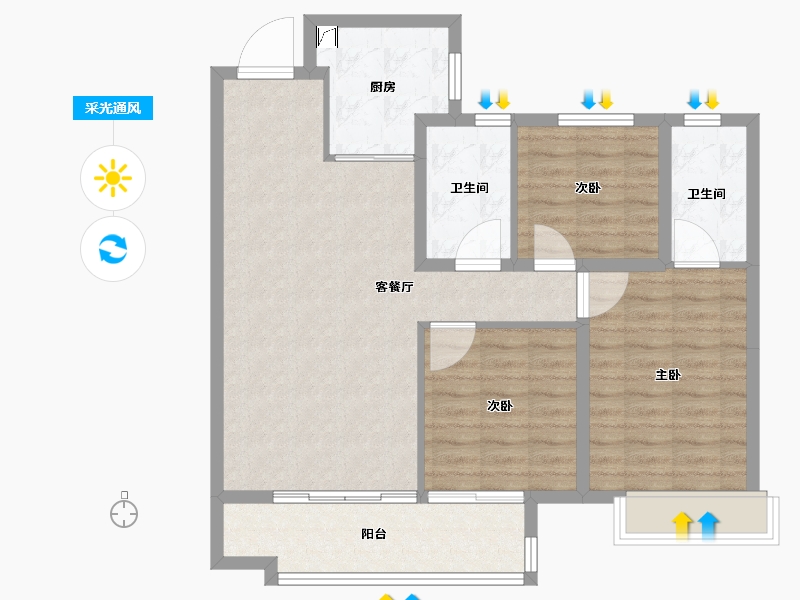 山东省-济南市-银丰国泰江悦-90.22-户型库-采光通风