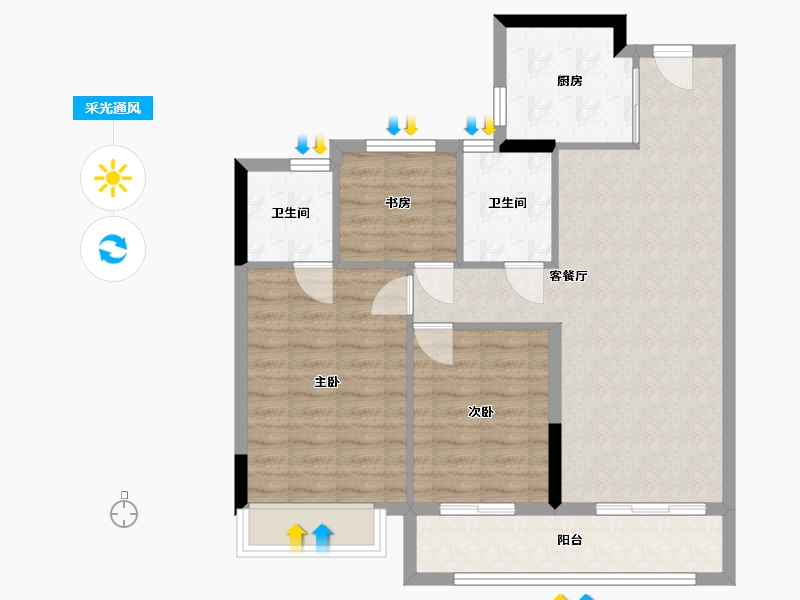 浙江省-台州市-锦湖园-90.00-户型库-采光通风