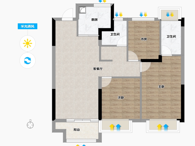 安徽省-淮南市-绿城明月山南-80.21-户型库-采光通风