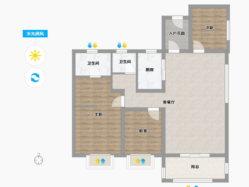 山西省-临汾市-丽景中央公园-90.73-户型库-采光通风