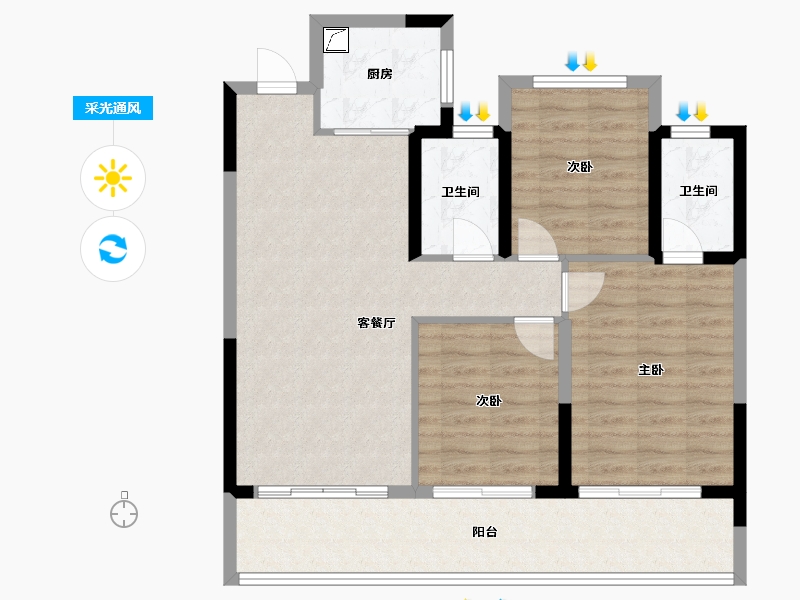 浙江省-温州市-远洋半岛九号-90.36-户型库-采光通风