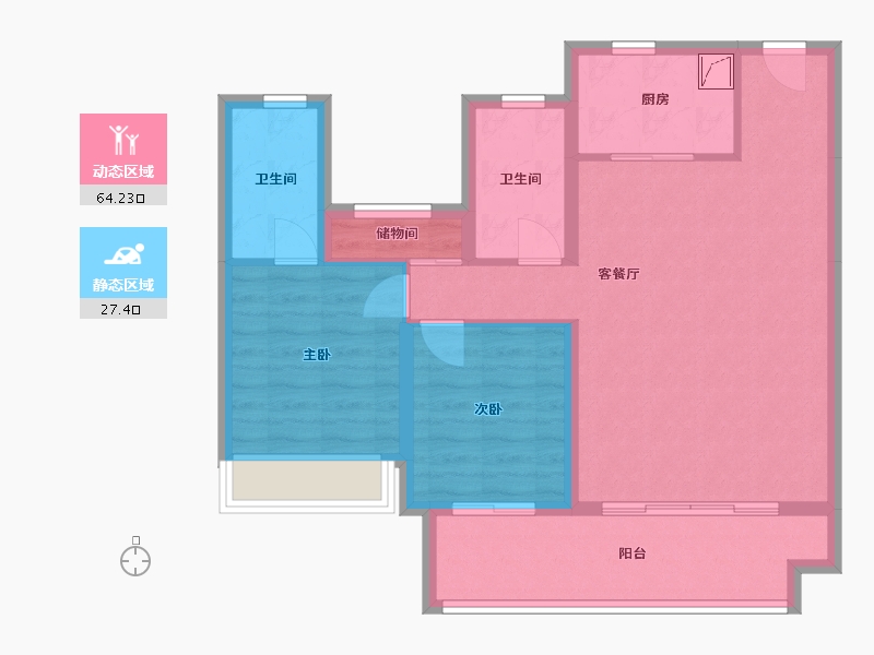 陕西省-咸阳市-龙湖上城-81.80-户型库-动静分区