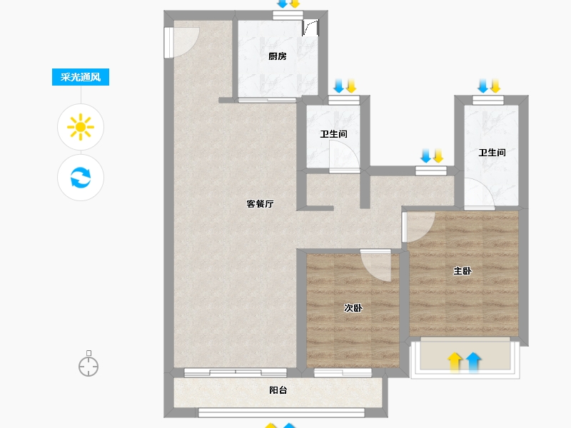 陕西省-咸阳市-龙湖上城-63.35-户型库-采光通风