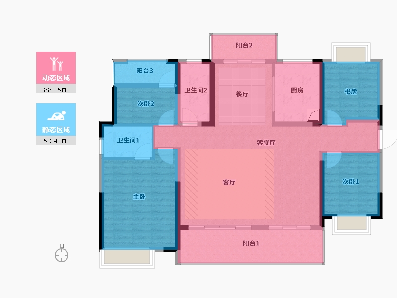 湖南省-怀化市-大汉华龙府-128.48-户型库-动静分区