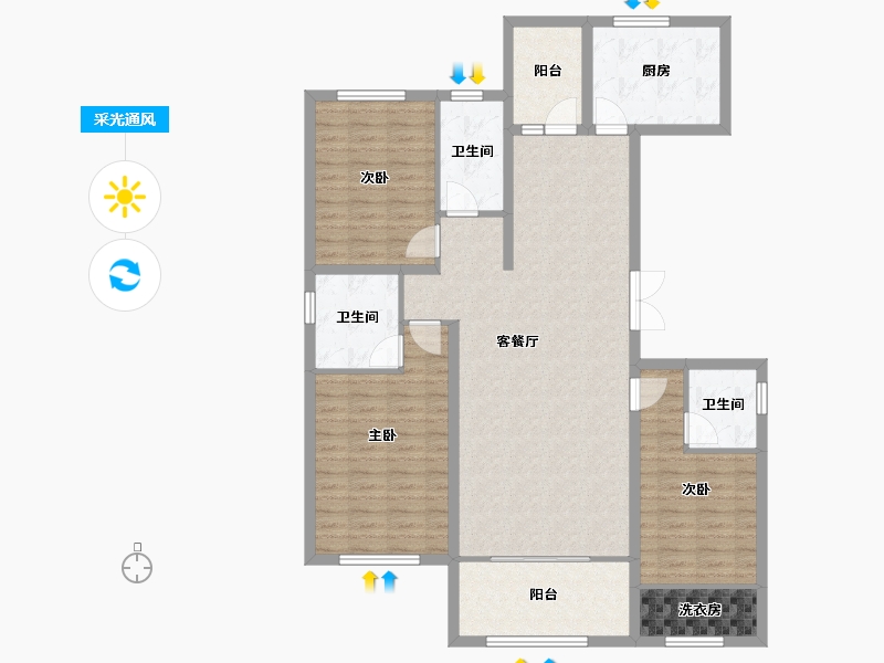 山西省-阳泉市-泉民华府-119.78-户型库-采光通风