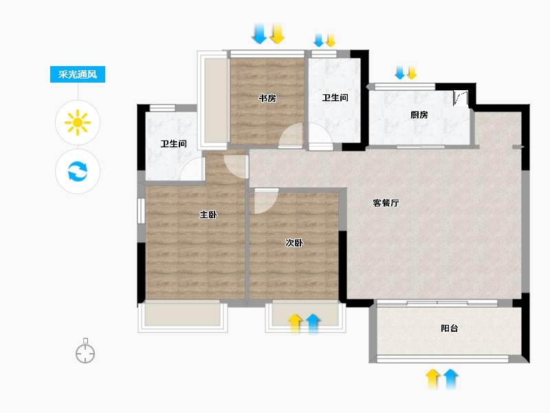 安徽省-淮南市-绿城明月山南-89.11-户型库-采光通风