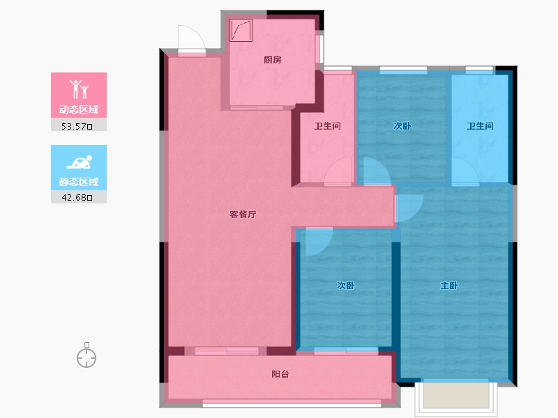 湖北省-武汉市-金地兰亭大境-85.87-户型库-动静分区