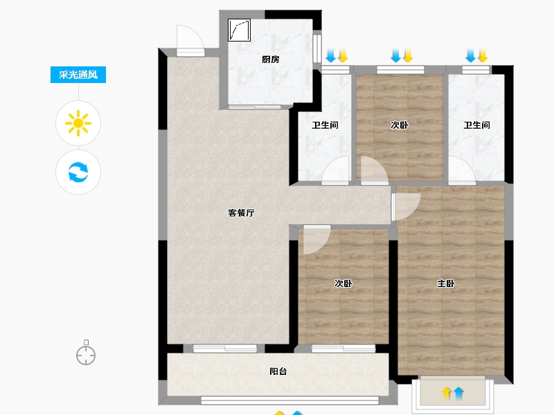 湖北省-武汉市-金地兰亭大境-85.87-户型库-采光通风