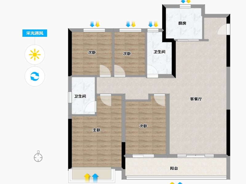 浙江省-嘉兴市-华润润府-104.01-户型库-采光通风