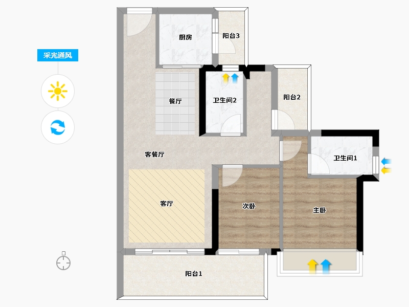 广东省-惠州市-龙湾天宸-75.74-户型库-采光通风