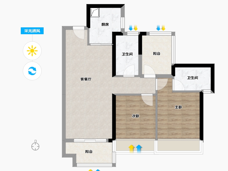 广东省-河源市-保利188阅江台-69.54-户型库-采光通风