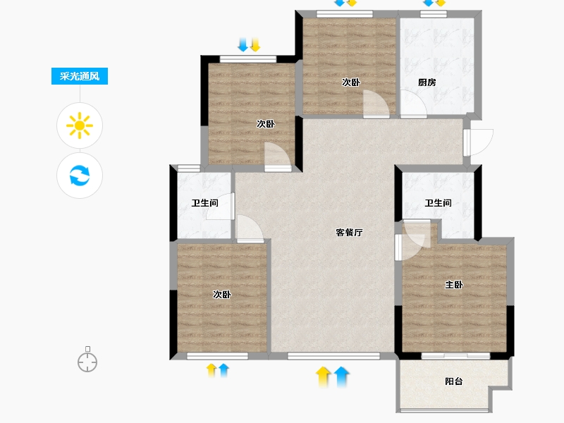 江苏省-徐州市-荣华.公园四季-106.00-户型库-采光通风