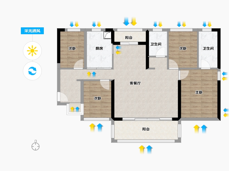 广东省-广州市-中海观澔府-105.35-户型库-采光通风